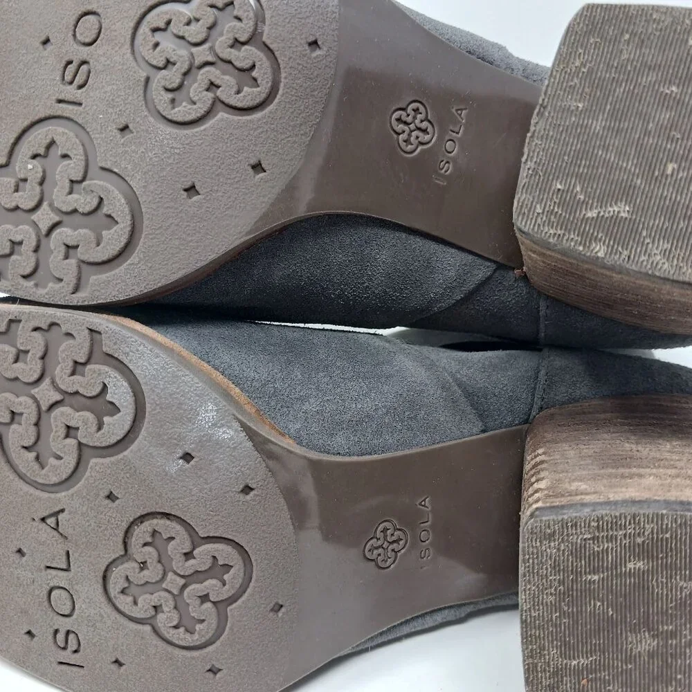 Isola LAVOY Gray Suede Heeled Ankle Boots With Buckle Strap Size 9.5M Leather
